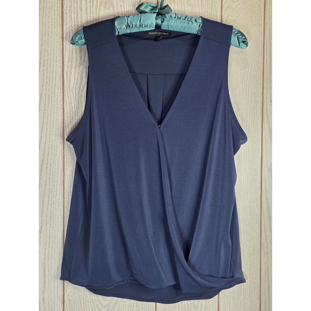Banana Republic Navy Blue Wrap Front Sleeveless V-Neck Blouse Top Large 491670